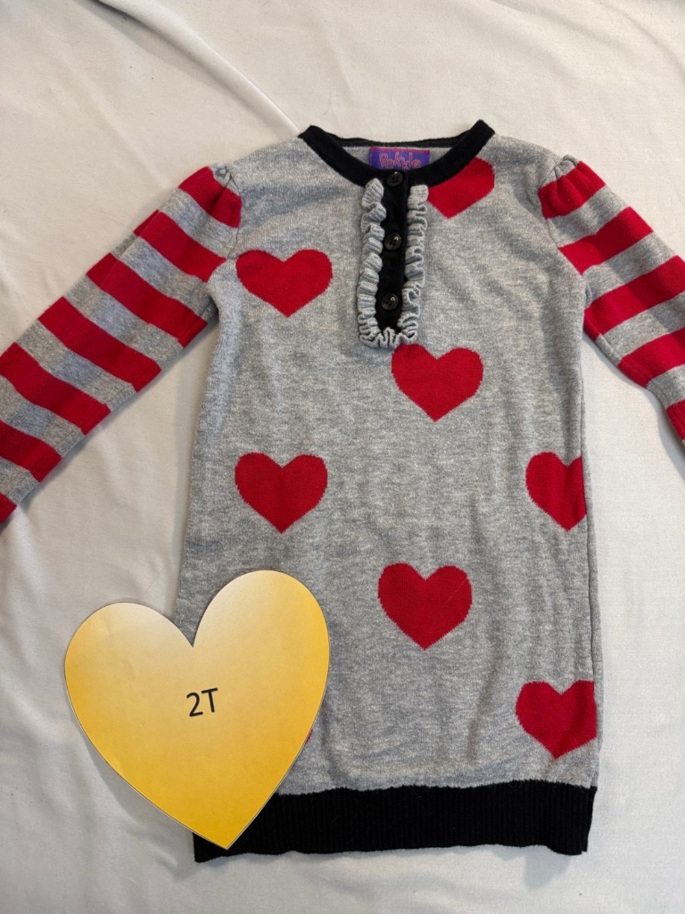 Pekkle - Grey and Red Heart Knit Sweater Dress